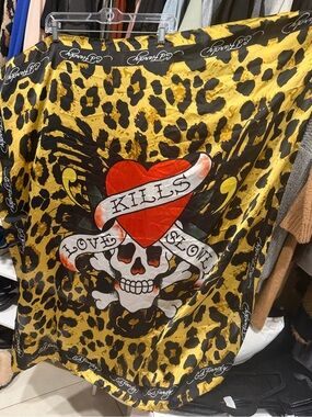 Ed Hardy Gold Black Red Leopard Print Graphic Scarf NEW X-LARGE SIZE